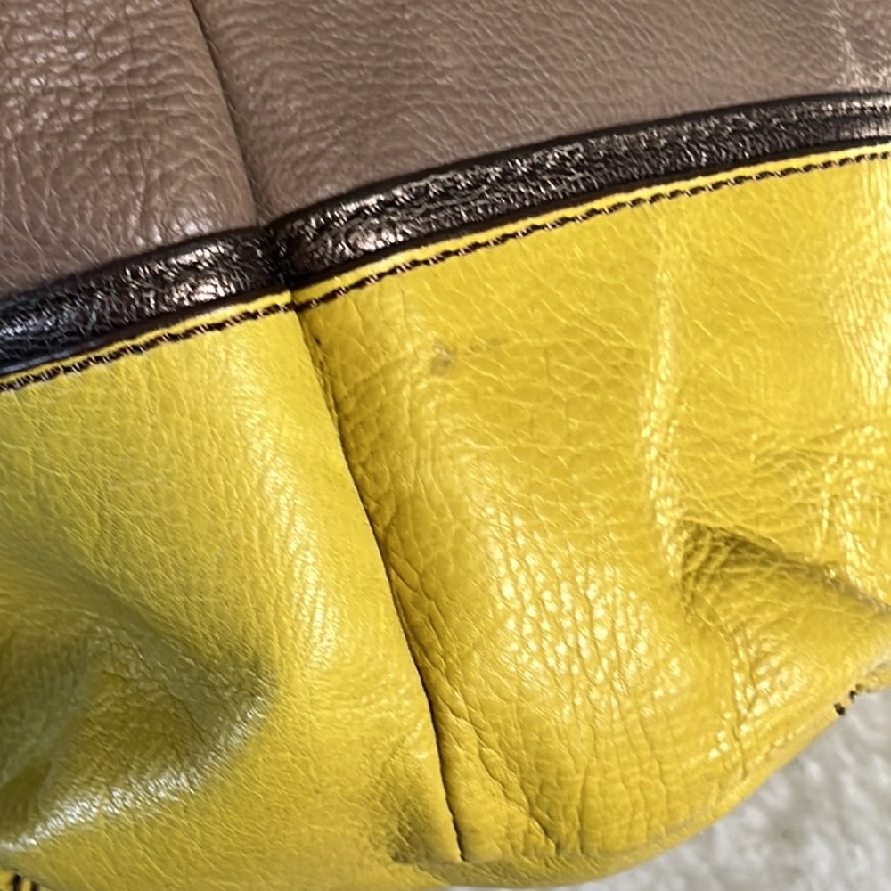 Fossil Color Block Light Tan W/Yellow Cow Hide To… - image 8